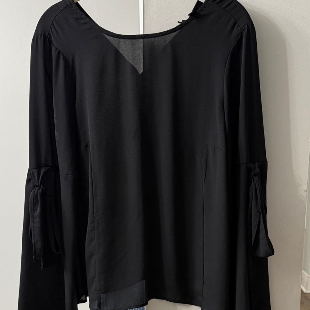 Who What Wear Black Blouse with Tie Sleeves